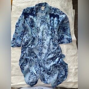 Secret Treasures Blue Floral Satin Robe with Navy Accents